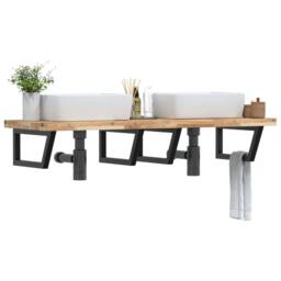 Berkfield Home Basin Shelf Wall Mounted Steel & Solid Wood Acacia in Brown - thumbnail 2