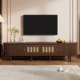 ModernLuxe Modern TV cabinet with 2 drawers & 2 roller shutter doors in Walnut