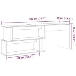 Berkfield Home Corner Desk Smoked Oak 200x50x76 cm Engineered Wood in Brown - Size: 200 x 50 x 76 cm - thumbnail 9