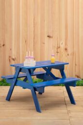 Orsina Grey Wooden Kids Picnic Bench With Seats, Outdoor Garden Picnic Table Bench, Childrens Bench For Playtime in Blue - thumbnail 4