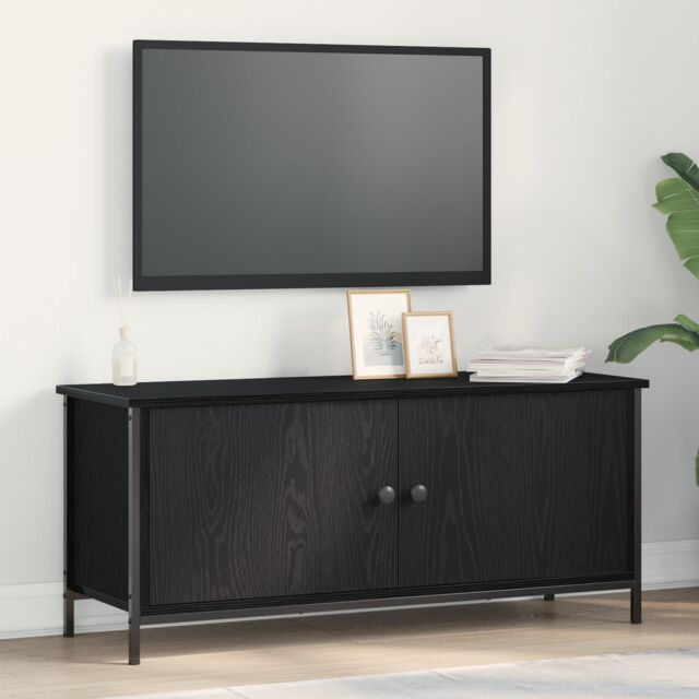 Berkfield Home Black Oak TV Stand Black oak Particle board, Metal 102 x 35 x 45 cm - image 1
