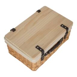 Red Hamper Buff White Lined Willow Empty Picnic Basket with Pinewood Lid - Size: XL - thumbnail 3
