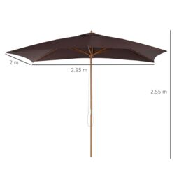 OUTSUNNY Wooden Garden Parasol Sun Shade Umbrella Canopy in Brown - thumbnail 3