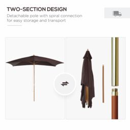OUTSUNNY Wooden Garden Parasol Sun Shade Umbrella Canopy in Brown - thumbnail 4