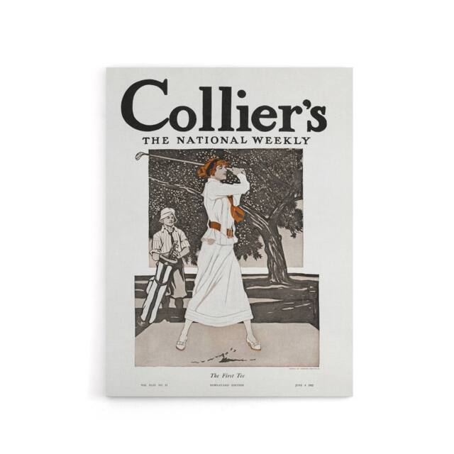 "Artery8 Woman Golfer First Tee Vintage Magazine Canvas Wall Art Print in White - Size: W18"" x H24""" - image 1