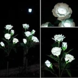 Havendro White Solar Power LED 5 Head Rose Flower Stake Lights Garden - thumbnail 3