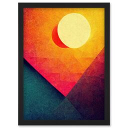 Artery8 Abstract Geometric Retro Eclipse Moon Sun Yellow Pink Teal Colourful Sunset Artwork Framed Wall Art Print A4 in Black - thumbnail 1