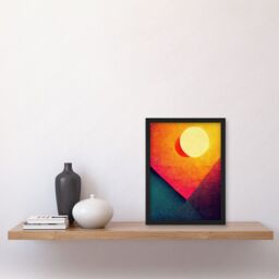 Artery8 Abstract Geometric Retro Eclipse Moon Sun Yellow Pink Teal Colourful Sunset Artwork Framed Wall Art Print A4 in Black - thumbnail 2