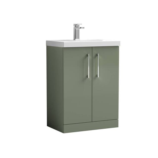 Balterley Contemporary Bathroom Floor Standing 2 Soft-Close Door Vanity Unit & Mid-Edge Basin, Satin Green, 600 mm in Green - image 1