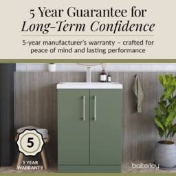 Balterley Contemporary Bathroom Floor Standing 2 Soft-Close Door Vanity Unit & Mid-Edge Basin, Satin Green, 600 mm in Green - thumbnail 6