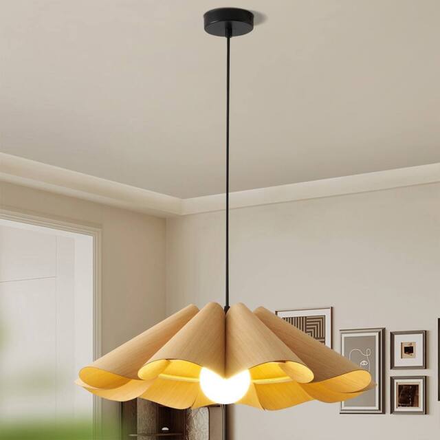NIVOR 1 Light Farmhouse Boho Wooden Chandelier E27 Adjustable Pendant Light in Brown - image 1