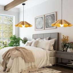 NIVOR 1 Light Farmhouse Boho Wooden Chandelier E27 Adjustable Pendant Light in Brown - thumbnail 7