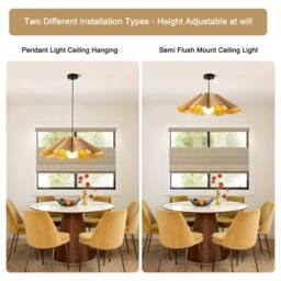 NIVOR 1 Light Farmhouse Boho Wooden Chandelier E27 Adjustable Pendant Light in Brown - thumbnail 3