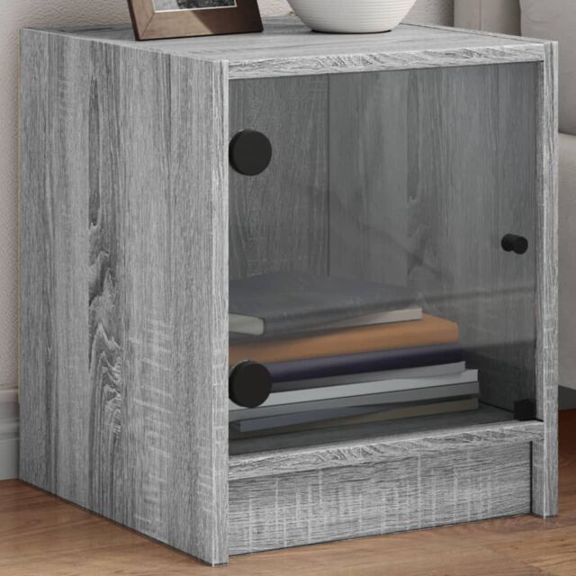 Berkfield Home Bedside Cabinets with Glass Doors 2 pcs Grey Sonoma 35x37x42 cm - Size: 35 x 37 x 42 cm - image 1