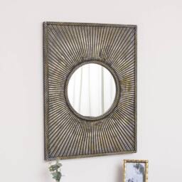 Melody Maison Distressed Black Rectangular Wooden Sunburst Wall Mirror - 60cm X 80cm - Size: 60 cm X 80 cm - thumbnail 1