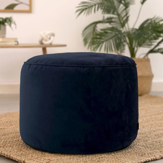 icon Milano Velvet Bean Bag Pouffe Midnight Blue Large Velvet Footstools in Dark Blue - image 1