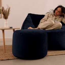 icon Milano Velvet Bean Bag Pouffe Midnight Blue Large Velvet Footstools in Dark Blue - thumbnail 2