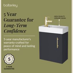 Balterley Wall Hung Vanity Basin 400mm Satin Soft Black & Brushed Brass Handle in Grey - thumbnail 6