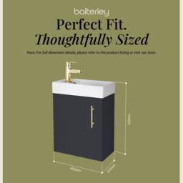 Balterley Wall Hung Vanity Basin 400mm Satin Soft Black & Brushed Brass Handle in Grey - thumbnail 5