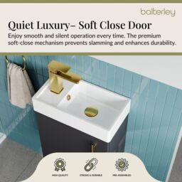 Balterley Wall Hung Vanity Basin 400mm Satin Soft Black & Brushed Brass Handle in Grey - thumbnail 3