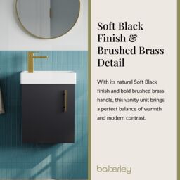 Balterley Wall Hung Vanity Basin 400mm Satin Soft Black & Brushed Brass Handle in Grey - thumbnail 4
