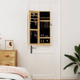 Berkfield Home Mirror Jewellery Cabinet Wall Mounted 30x8.5x90 cm in Light Tan