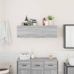 Berkfield Home Decorative Bathroom Wall Cabinet Grey Sonoma 100x25x30 cm Enginee - Size: 100 x 25 x 30 cm - thumbnail 1