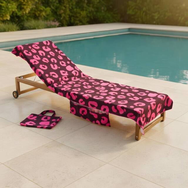 OHS Leopard Beach Towel with Bag Quick Dry Absorbent Travel Spa in Burgundy - image 1