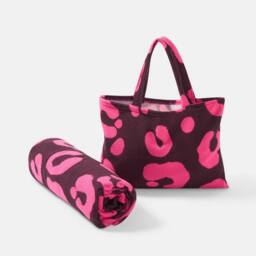 OHS Leopard Beach Towel with Bag Quick Dry Absorbent Travel Spa in Burgundy - thumbnail 3