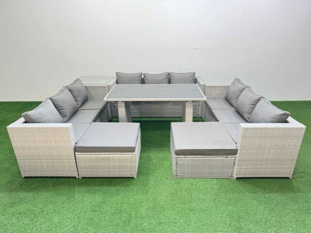 Fimous Patio Outdoor Garden Furniture Sets with Side Table 2 Big Stool in Light Grey - image 1