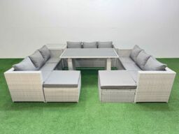 Fimous Patio Outdoor Garden Furniture Sets with Side Table 2 Big Stool in Light Grey - thumbnail 1
