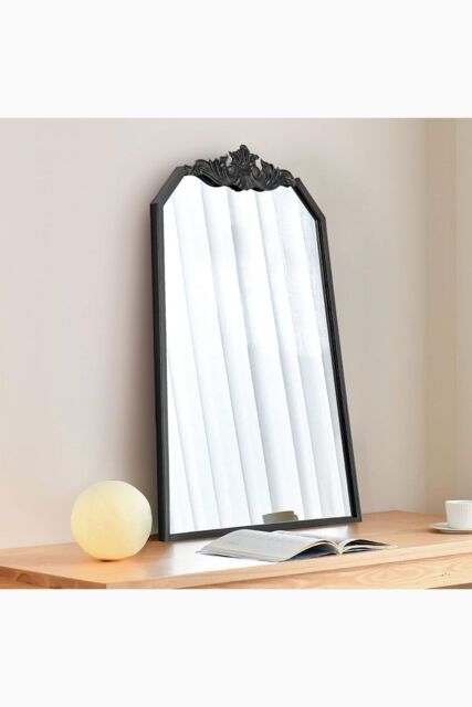 Living and Home 60cm W x 90cm H Black Wave Carved Metal Framed Decorative Wall Mirror Makeup Mirror - Size: 60 cm W x 90 cm H - image 1
