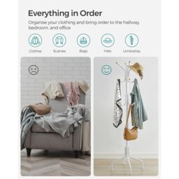 SONGMICS Freestanding Metal Coat Rack 12 Hooks 4 Legs Office Hallway in White - thumbnail 6