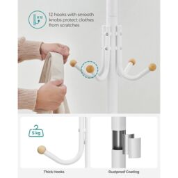 SONGMICS Freestanding Metal Coat Rack 12 Hooks 4 Legs Office Hallway in White - thumbnail 4