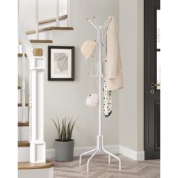 SONGMICS Freestanding Metal Coat Rack 12 Hooks 4 Legs Office Hallway in White