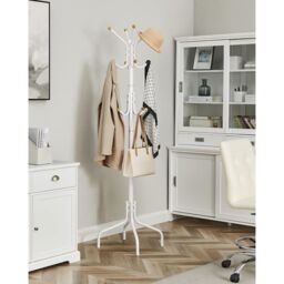 SONGMICS Freestanding Metal Coat Rack 12 Hooks 4 Legs Office Hallway in White - thumbnail 2