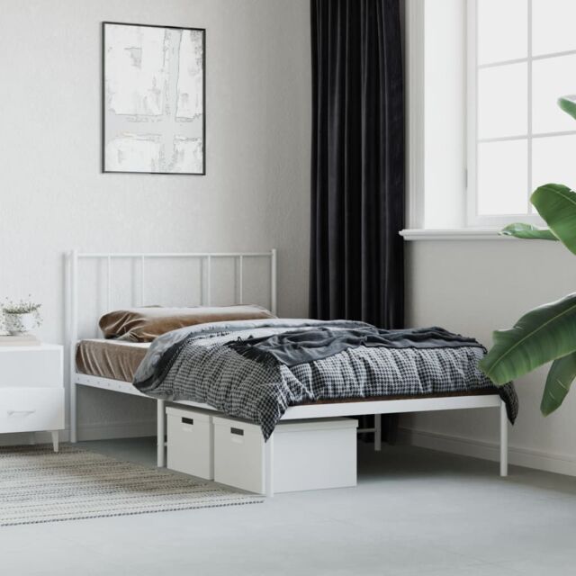 Berkfield Home Metal Bed Frame with Headboard White 100x200 cm - image 1