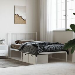 Berkfield Home Metal Bed Frame with Headboard White 100x200 cm - thumbnail 4