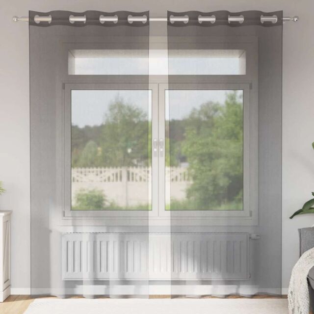 Berkfield Home Voile Curtains with Grommets 2 pcs Dark Grey 140x245 cm - image 1