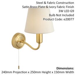 Loops Bathroom Wall Light Fitting - Satin Brass Plate & Ivory Fabric Shade - Modern in Metallics - thumbnail 2
