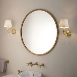 Loops Bathroom Wall Light Fitting - Satin Brass Plate & Ivory Fabric Shade - Modern in Metallics - thumbnail 4