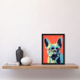 Artery8 French Bulldog Orange & Blue Bold Vibrant Screen Print Risograph Coral Teal Artwork Spot Block Colour Duotone Retro Riso Interior Design Art - thumbnail 4
