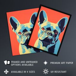 Artery8 French Bulldog Orange & Blue Bold Vibrant Screen Print Risograph Coral Teal Artwork Spot Block Colour Duotone Retro Riso Interior Design Art - thumbnail 2