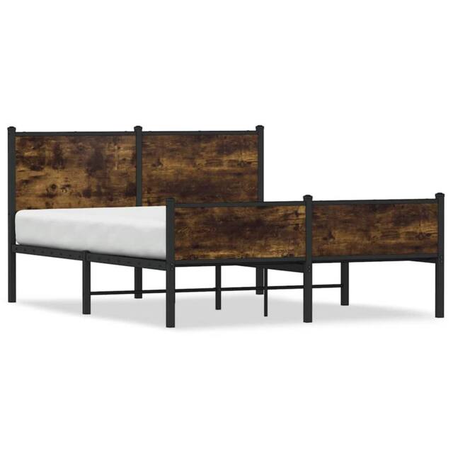 Berkfield Home Metal Bed Frame without Mattress Smoked Oak 140x190 cm in Brown - image 1