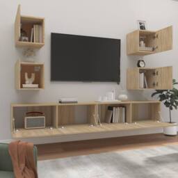 Berkfield Home Classic 6 Piece TV Cabinet Set Sonoma Oak Engineered Wood in Light Oak - thumbnail 1