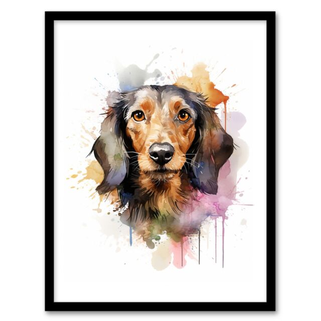 "Artery8 Wall Art Print Wirehaired Dachshund Lovers Gift Watercolour Pet Portrait Painting Artwork Art Framed - Size: W12"" x H16""" - image 1