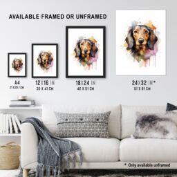 "Artery8 Wall Art Print Wirehaired Dachshund Lovers Gift Watercolour Pet Portrait Painting Artwork Art Framed - Size: W12"" x H16""" - thumbnail 3