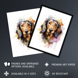 "Artery8 Wall Art Print Wirehaired Dachshund Lovers Gift Watercolour Pet Portrait Painting Artwork Art Framed - Size: W12"" x H16""" - thumbnail 2