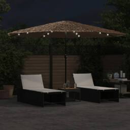 Berkfield Home Garden Parasol with LEDs & Steel Pole Brown 388x388x248 cm - Size: 388 x 388 x 248 cm - thumbnail 3