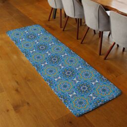 Benjamin Tate Design Floral & Geometric Embellished Tiles Runner Rug in Natural - Size: 67 cm x 230 cm - thumbnail 2